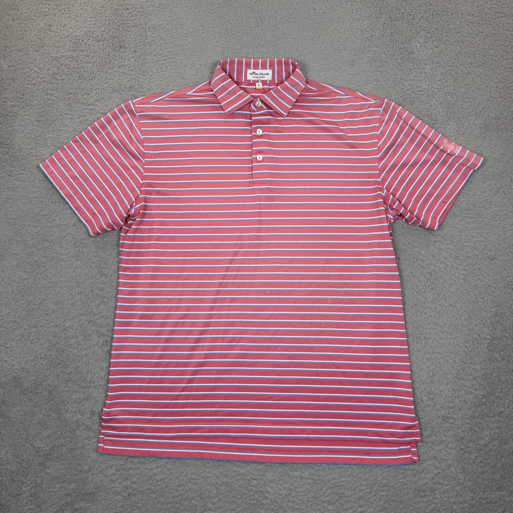 Peter Millar Summer Comfort Mens Medium Pink Blue Striped Performance Golf Polo